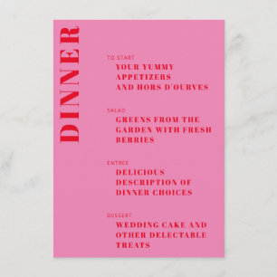 Bold Typografie Bright Pink en Red Modern Wedding Menu