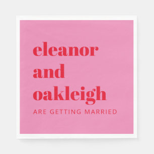 Bold Typografie Bright Pink en Red Modern Wedding Servet