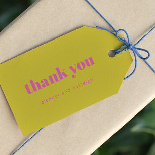 Bold Typografie Bright roze gele moderne bruiloft Cadeaulabel