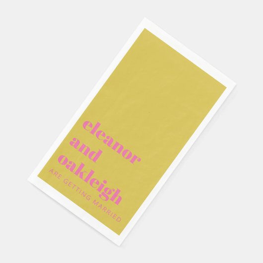 Bold Typografie Bright roze gele moderne bruiloft Servet (Hoek)