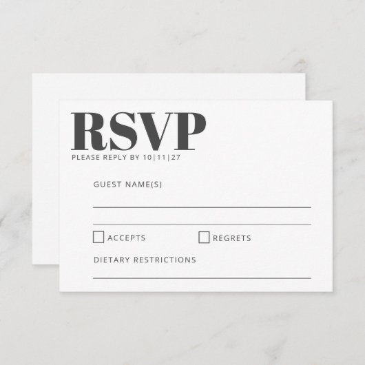 Bold Typography Black and White Modern Wedding RSVP Kaartje (Voorkant / Achterkant)