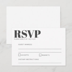 Bold Typography Black and White Modern Wedding RSVP Kaartje