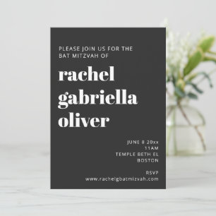 Bold Typography Black Modern Bat Mitzvah Kaart