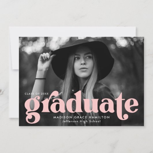 Bold Typography Blush Pink Photo Afstuderen Aankondiging (Voorkant)