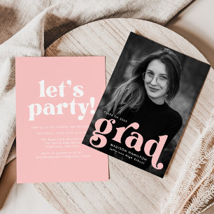 Bold Typography Blush Pink Photo Graduparty Kaart