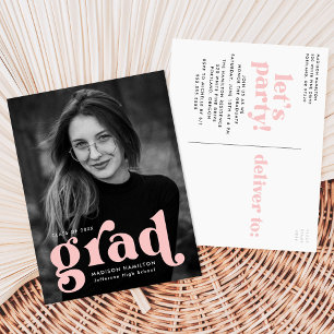 Bold Typography Blush Pink Photo Graduparty Uitnodiging Briefkaart