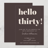 Bold Typography Brown Modern 30th Birthday Party Kaart (Voorkant / Achterkant)