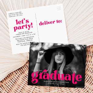 Bold Typography Fuchsia Photo Graduparty Uitnodiging Briefkaart