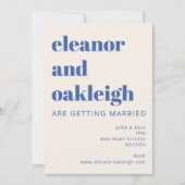 Bold Typography Ivory and Blue Modern Wedding Kaart (Voorkant)