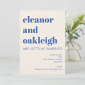 Bold Typography Ivory and Blue Modern Wedding Kaart (Staand voorkant)