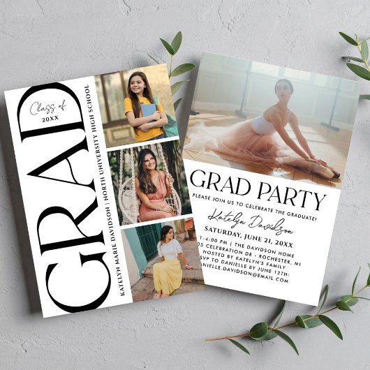 Bold Typography Multi Photo Grad Party Kaart