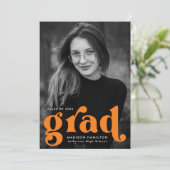 Bold Typography Oranje Photo Graduparty Kaart (Staand voorkant)