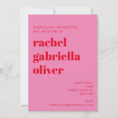 Bold Typography Pink and Red Modern Bat Mitzvah Kaart (Voorkant)