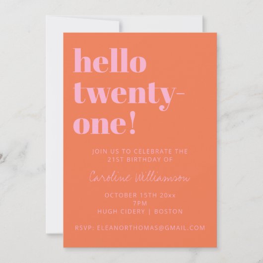 Bold Typography Pink Orange Modern 21st Birthday Kaart (Voorkant)