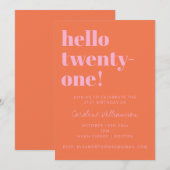 Bold Typography Pink Orange Modern 21st Birthday Kaart (Voorkant / Achterkant)