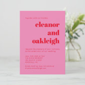 Bold Typography Pink Red Checkerboard Weddenschap Kaart (Staand voorkant)