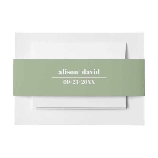 Bold typography sage green minimalist wedding uitnodigingen wikkel (Voorkant Voorbeeld)