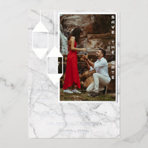 Bold Typography White Marble Photo Minimal Folie Uitnodiging