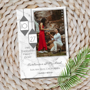 Bold Typography White Marble Photo Minimal Save The Date
