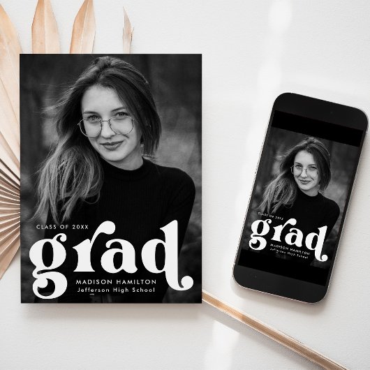 Bold Typography White Photo Afstuderen Aankondiging