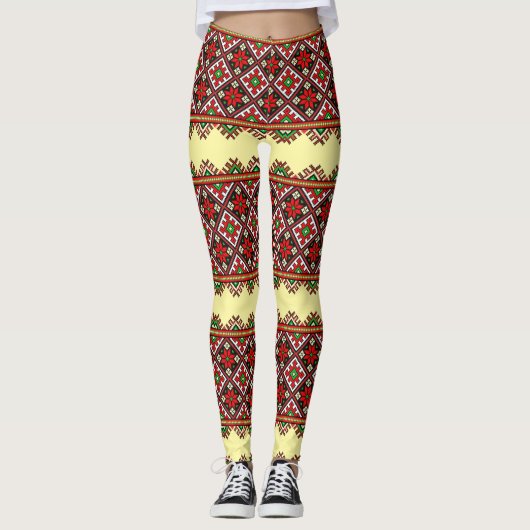 Bold Ukraine Embroidery Vyshyvanka Leggings (Voorkant)