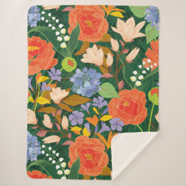 Bold Vintage Garden Floral Pattern Sherpa Blanket Sherpa Deken