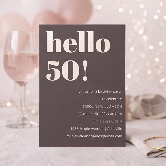 Bold Warm Brown Modern Chic 50th Birthday Party Kaart