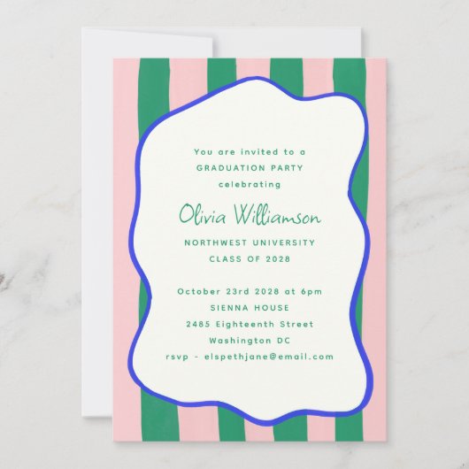 Bold Wavy Border Roze Groen Afstuderen Celebration Kaart