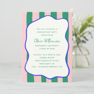 Bold Wavy Border Roze Groen Afstuderen Celebration Kaart