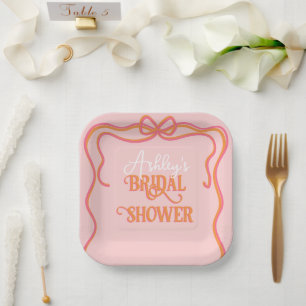 Bold Wavy Lijst Bow Roze Sinaasappel Vrijgezellenf Papieren Bordje