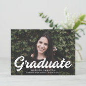 Bold White Script Photo Afstuderen Aankondiging (Staand voorkant)