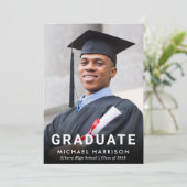 Bold White Typography Photo Afstuderen Aankondiging (Staand voorkant)