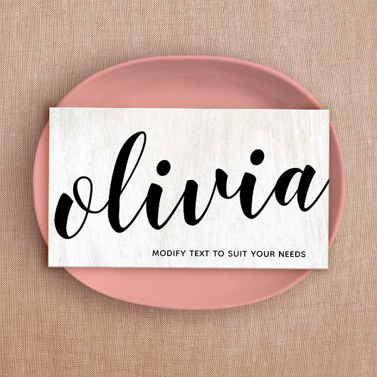 Bold White Wood Script Calligraphy Visitekaartje