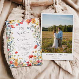 Bold Wildflower Photo Wedding Kaart