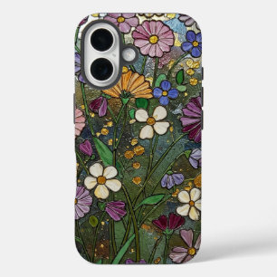 Bold Wildflowers Glas in lood Effect iPhone 16 Hoesje