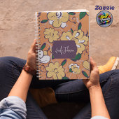 Bold Yellow Bloom Orange Floral Script Custom Name Notitieboek