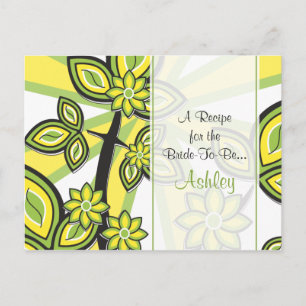 Bold Yellow Green Floral Recept Kaart voor de brui