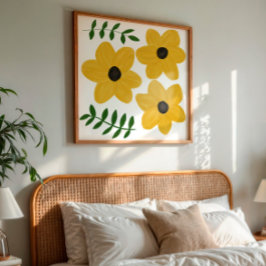 Bold Yellow Modern Flower Graphic Painting Art Foto Afdruk