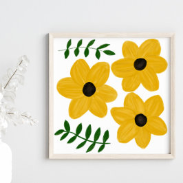 Bold Yellow Modern Flower Graphic Painting Poster