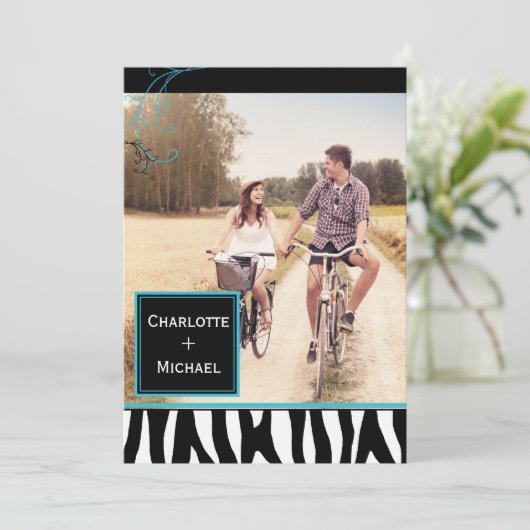 Bold Zebra Pattern Weddenschap Foto bewaart datum Save The Date (Staand voorkant)