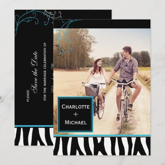 Bold Zebra Pattern Weddenschap Foto bewaart datum Save The Date (Voorkant / Achterkant)