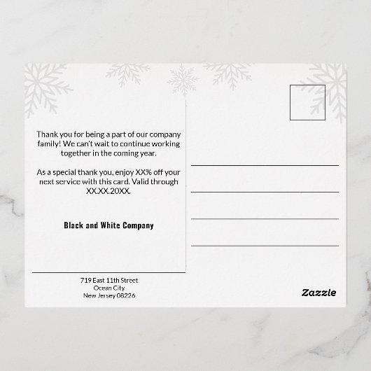 Bold Zwart en Zilver Winter Snowflake Business Folie Feestdagen Briefkaart (Achterkant)