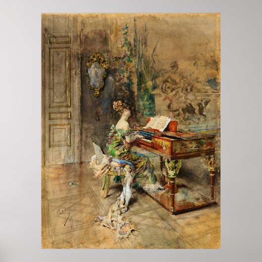 Boldini - De Vrouwe Pianist Poster (Voorkant)