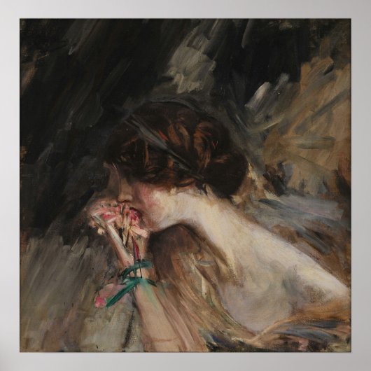 Boldini - jonge vrouw met een bloem poster (Voorkant)
