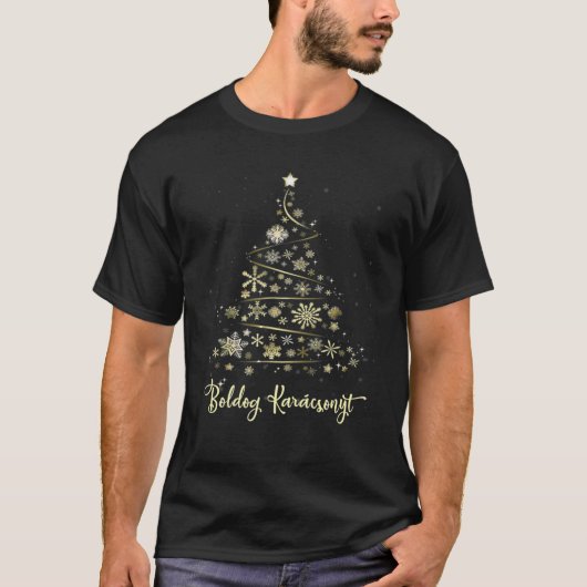 Boldog Karacsonyt Hongaarse kerstboom Merry X T-shirt (Voorkant)