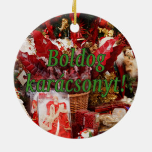 Boldog karácsonyt! Vrolijk kerstfeest in Hongaars Keramisch Ornament