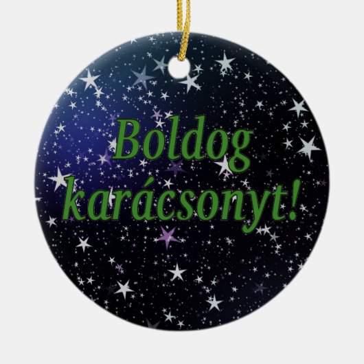 Boldog karácsonyt! Vrolijk kerstfeest in Hongaarse Keramisch Ornament (Voorkant)