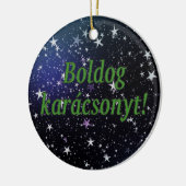 Boldog karácsonyt! Vrolijk kerstfeest in Hongaarse Keramisch Ornament (Links)