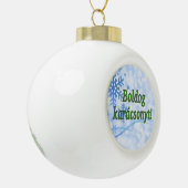 Boldog karácsonyt! Vrolijk kerstfeest in Hongaarse Keramische Bal Ornament (Links)