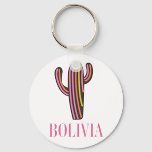 Bolivia cactus reisposter ansichtkaart sleutelhanger